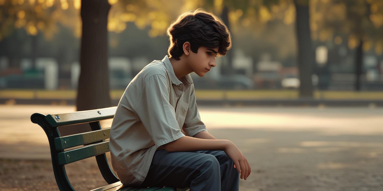 Young person sitting alone, looking thoughtful but hopeful